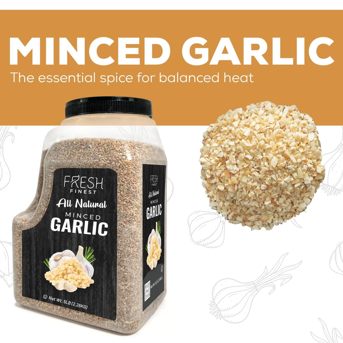 Fresh Finest Minced Garlic - Bulk 5 Lb - Dried Garlic Flakes, Ready-To-Use Seasonings For Cooking - Kosher Certified Dehydrated