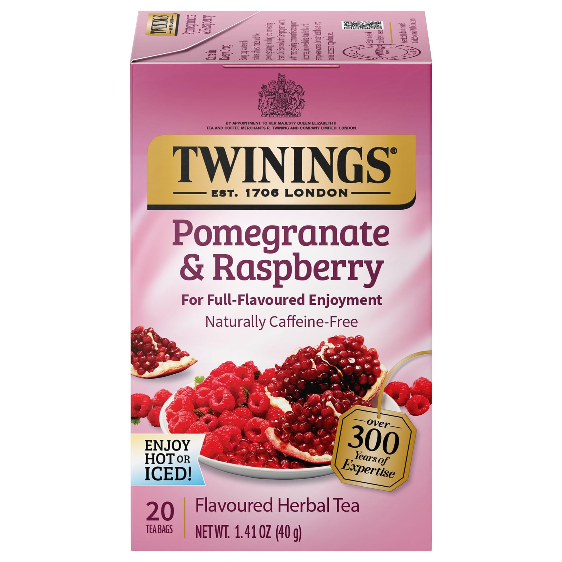 Twinings Pomegranate & Raspberry Herbal Tea, 20 Count (Pack of 6), Naturally Caffeine-Free, Individually Wrapped Bags