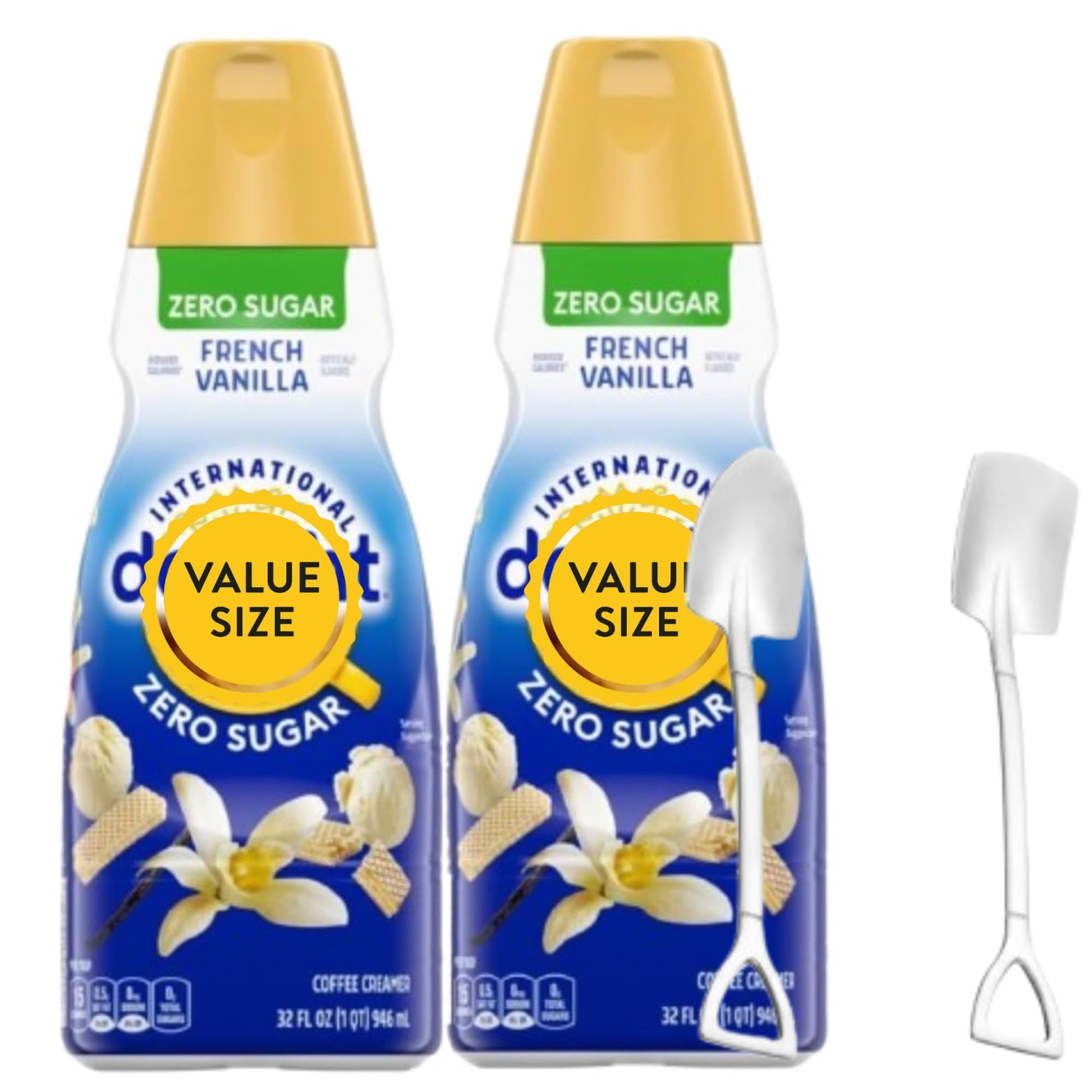 Zero Sugar French Vanilla Liquid Coffee Creamer.- Pack of Two (2) 32 fl oz Bottles of Smooth & Creamy Delightful Coffee Creamer 