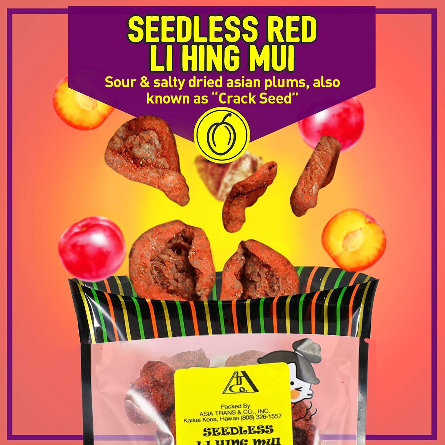 Snack Hawaii Seedless Red Li Hing Mui   Seed Plums - Sweet, Sour & Salty Dried Asian Plum Candy - 1.25 Ounce