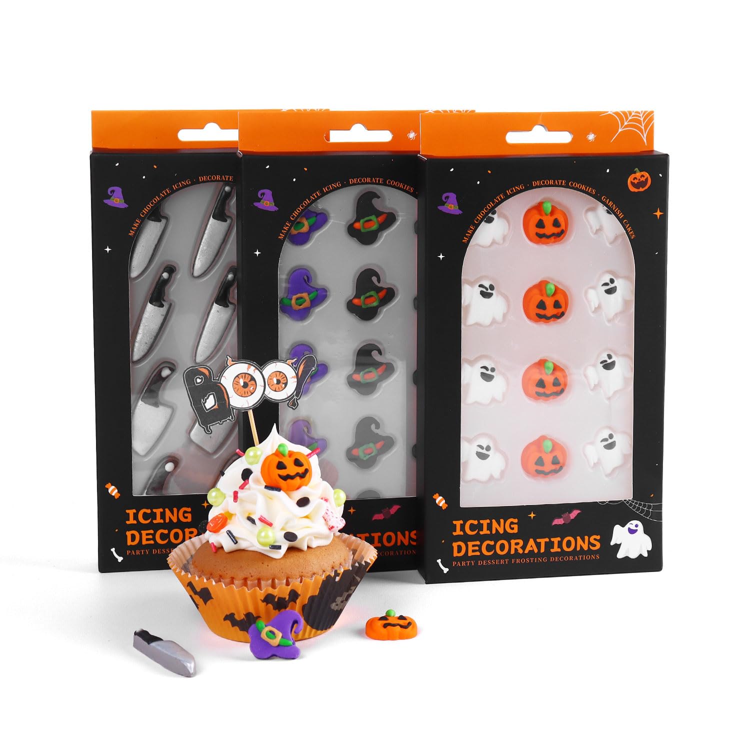 Milovin Edible Halloween Cake Decorations, Pumpkin Cupcake Toppers, 4.3x2.36 inches, Halloween Color
