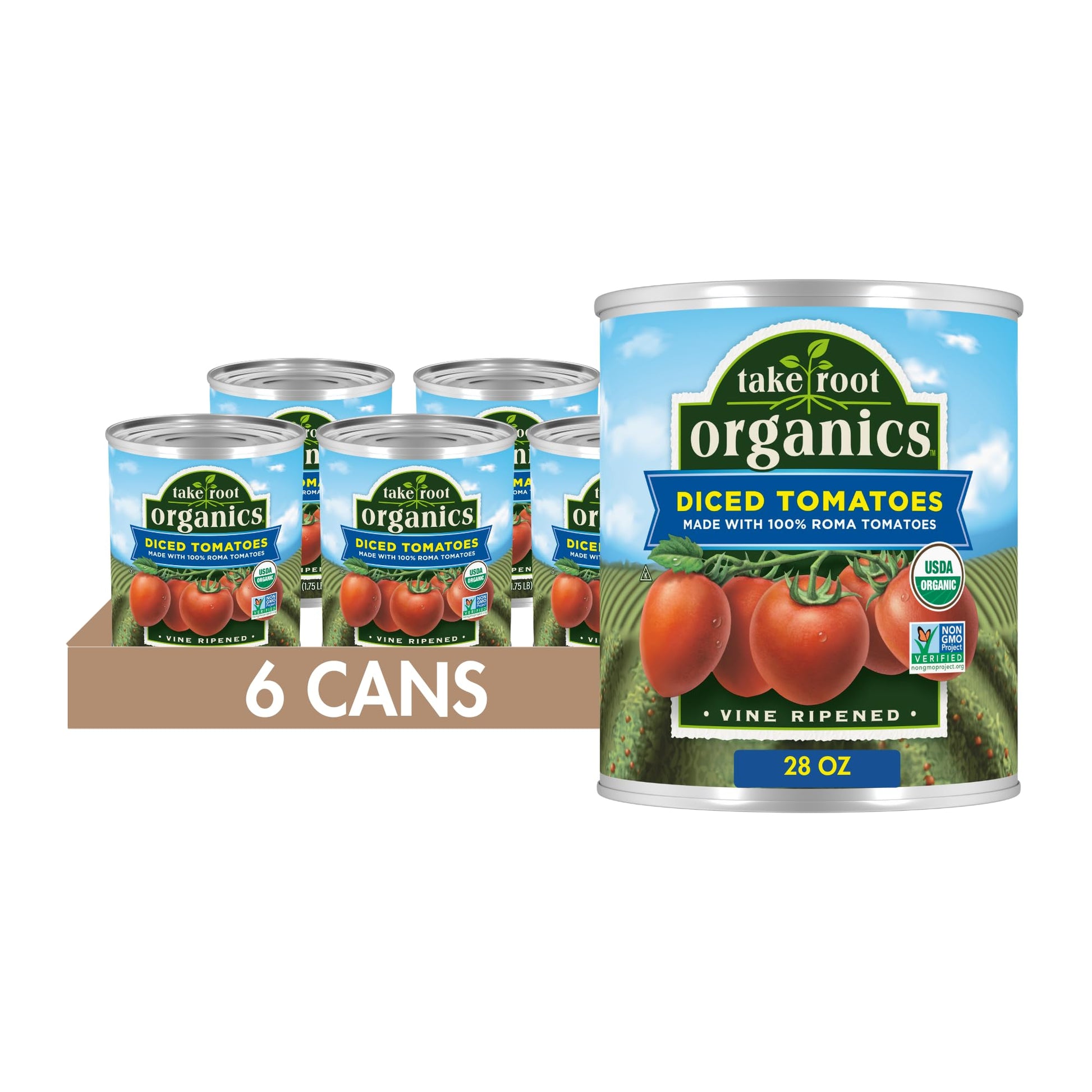 Take Root Organics Canned Organic Diced Tomatoes, 28 Oz Can (Pack Of 6 Cans)