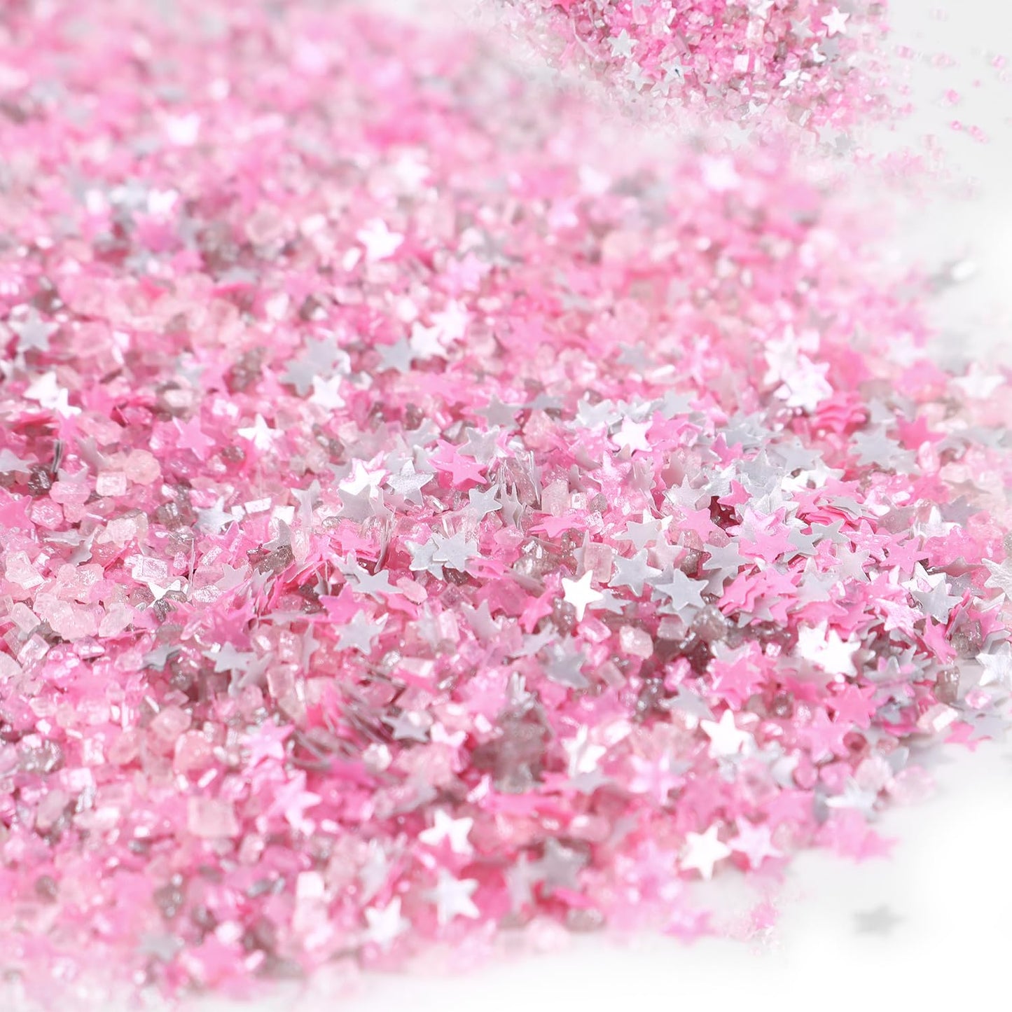 Sanding Sugar Edible Silver Glitter Stars Mix, Edible Pink Sugar Sprinkles For Cake Decorating, Sparkling Edible Pink Sanding Su