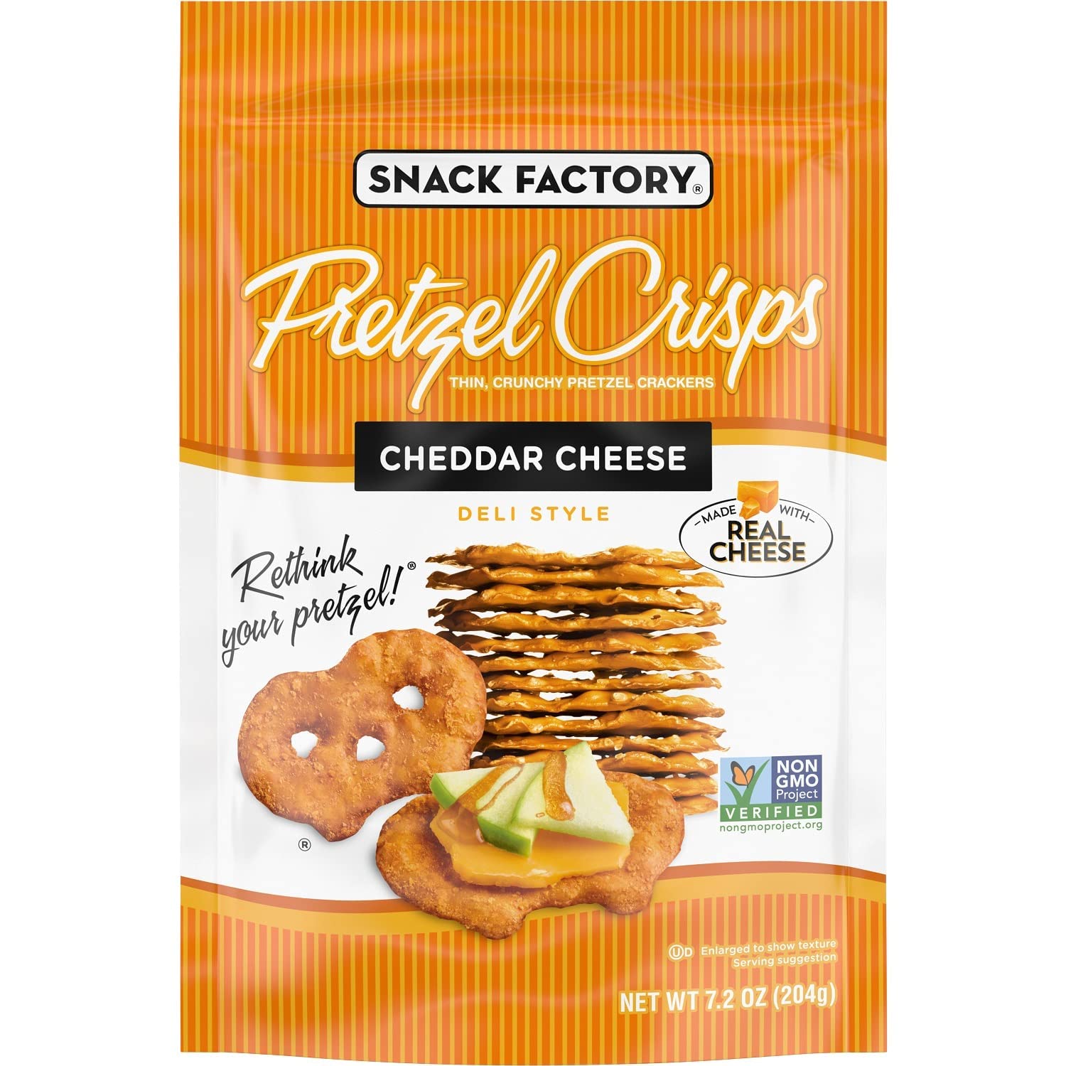 Snack Factory Pretzel Crisps, Cheddar Cheese, 7.2 Oz (Pack Of 12)