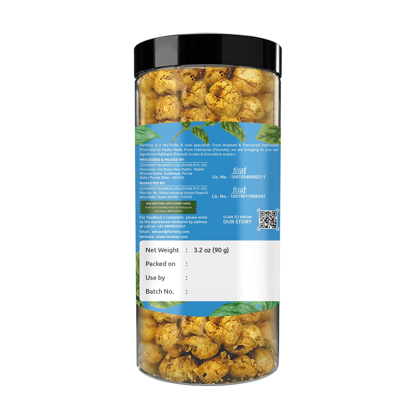 Farmley Makhana Healthy Protein Snacks, Gluten Free Roasted Crisps, Popped Lotus Seed - Mint, 3.2 Oz, High Protein/Fiber, Pack of 1