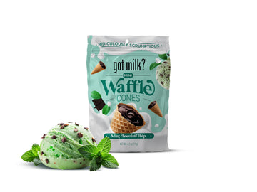 Got Milk Mini Waffle Cones, Mint Chocolate Chip, 4.24 Oz. / 119G Resealable Bag, Delicious Mint Chocolate Filled Waffle Cone Bi
