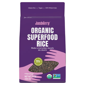 Jasberry Organic Superfood Rice, Whole Grain Purple Rice, Gluten-Free, Vegan, 15oz (3 Pack)