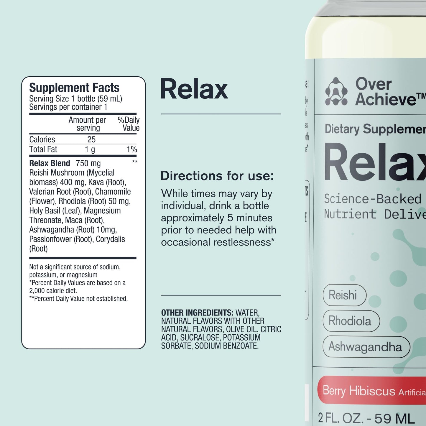 OVERACHIEVE dietary product Variety Pack with Advanced Nanoscience Technology  12 Pack  Stress Calming Relax Drink  Sleep Aid Drink  Mushroom dietary product Drink  2 oz Shot