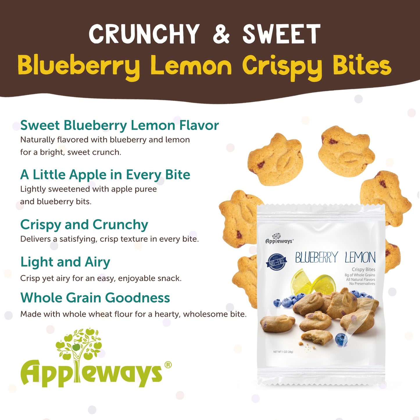 Appleways Blueberry Lemon Healthy Cookies, 20 Count (1.0 Oz Each), Crispy Crunchy Breakfast Biscuits with Blueberry Lemon Flavor
