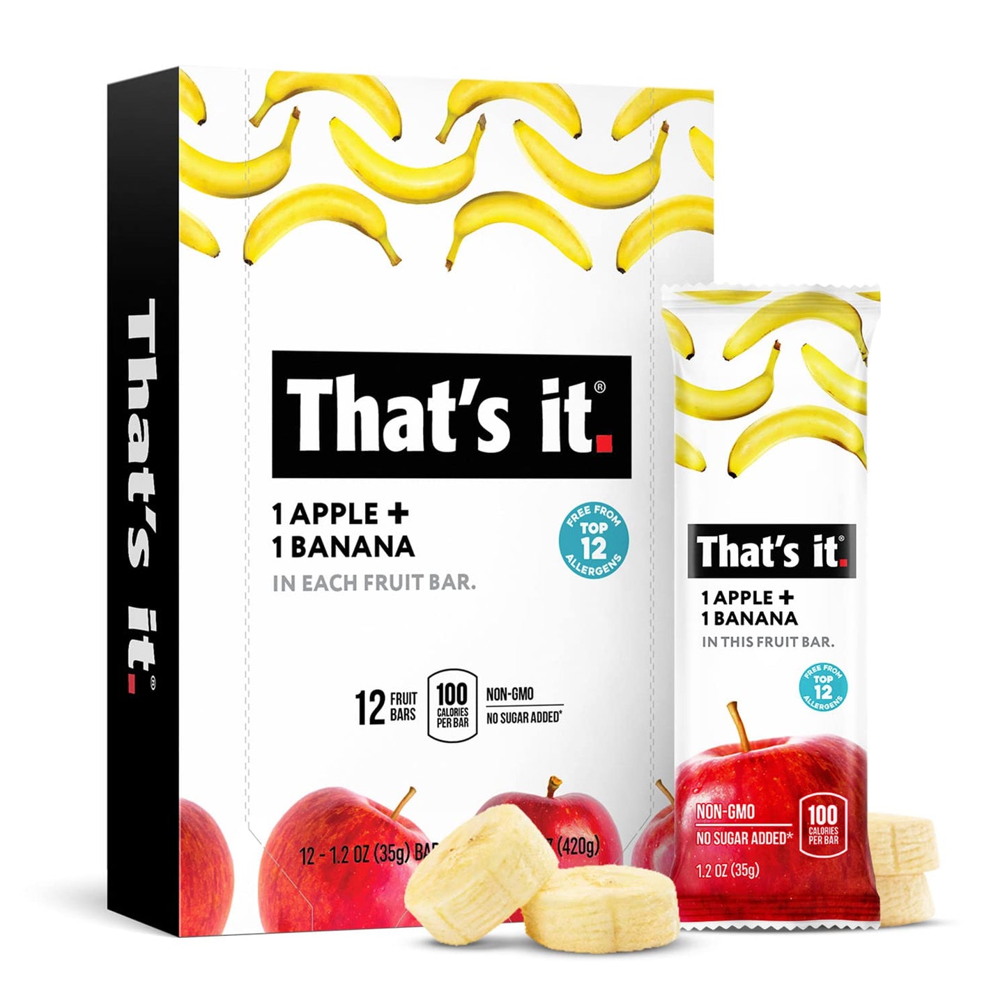That'S It Apple + Banana 100% Natural Real Fruit Bar, Best High Fiber Vegan, Gluten Free Healthy Snack, Paleo For Children & Adu