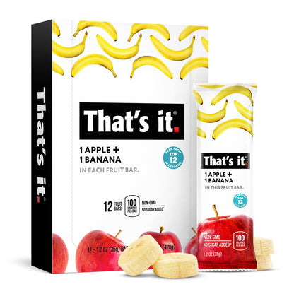 Thats it Apple + Banana 100% Natural Real Fruit Bar, Best High Fiber Vegan, Gluten Free Healthy Snack, Paleo for Children & Adu