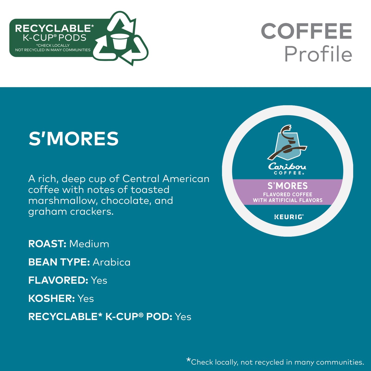 Caribou Smores Cabin Coffee, Single Serve Keurig K-Cup Pods, Medium Roast Coffee, 60 Count (6 Packs Of 10)