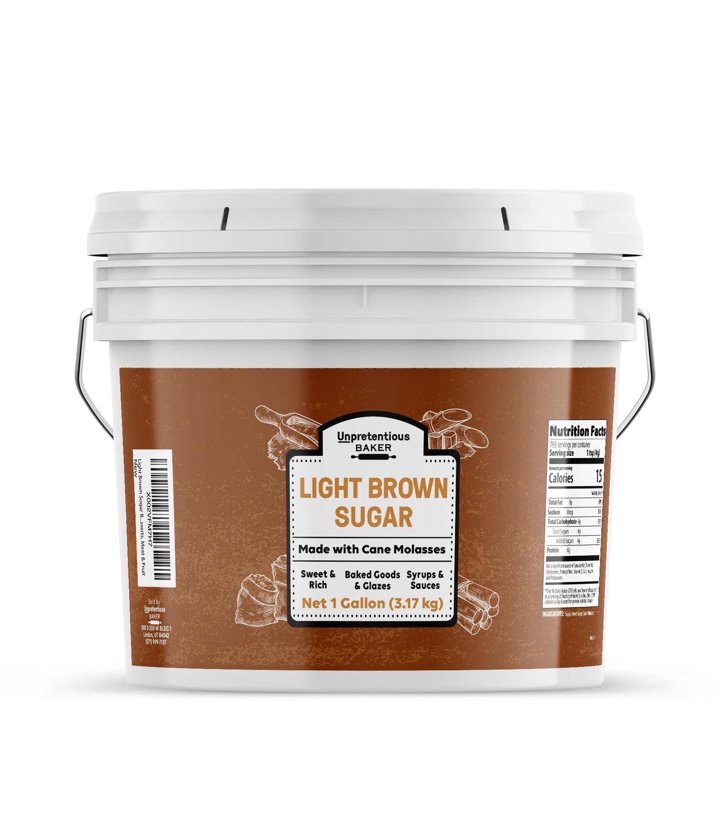 Unpretentious Light Brown Sugar, 1 Gallon, Made With Cane Molasses, Perfect For Desserts, Meat & Fruit