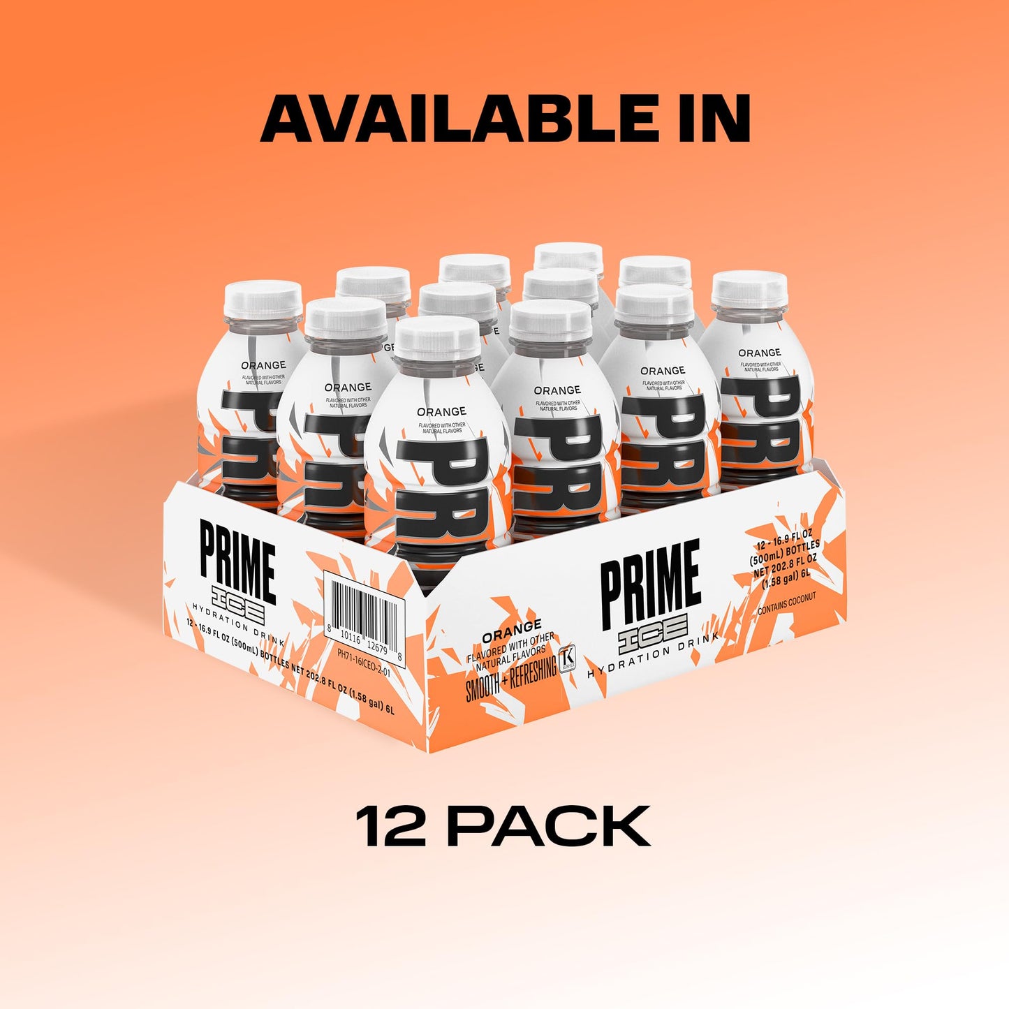PRIME Hydration ICE ORANGE  Sports Drinks  Electrolyte Enhanced for Ultimate Hydration  250mg BCAAs  B Vitamins  Antioxidants  Low Sugar  16.9 Fl Oz  12 Pack