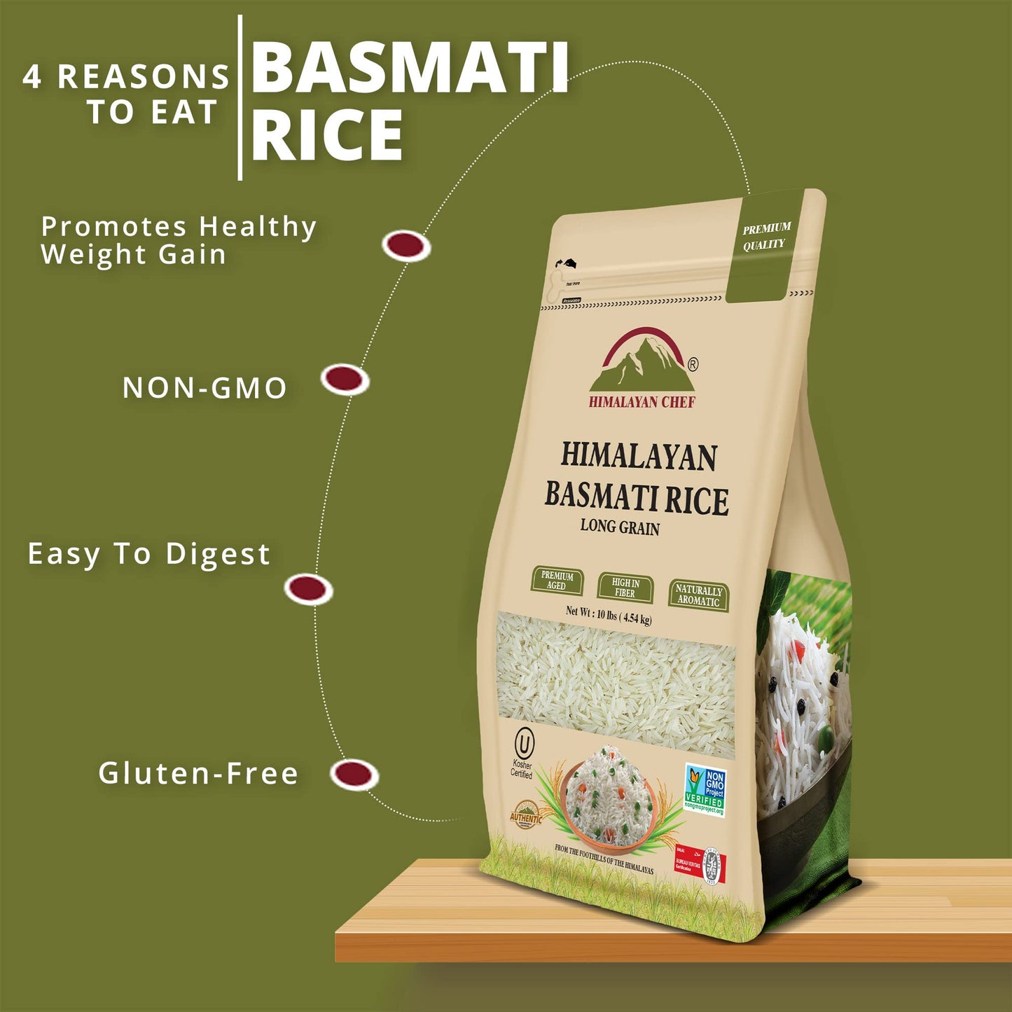 Himalayan Chef Basmati Rice,Extra Long Grain Rice Fluffy Quick Cooking Aromatic - 10 Lbs.(Packaging May Vary)