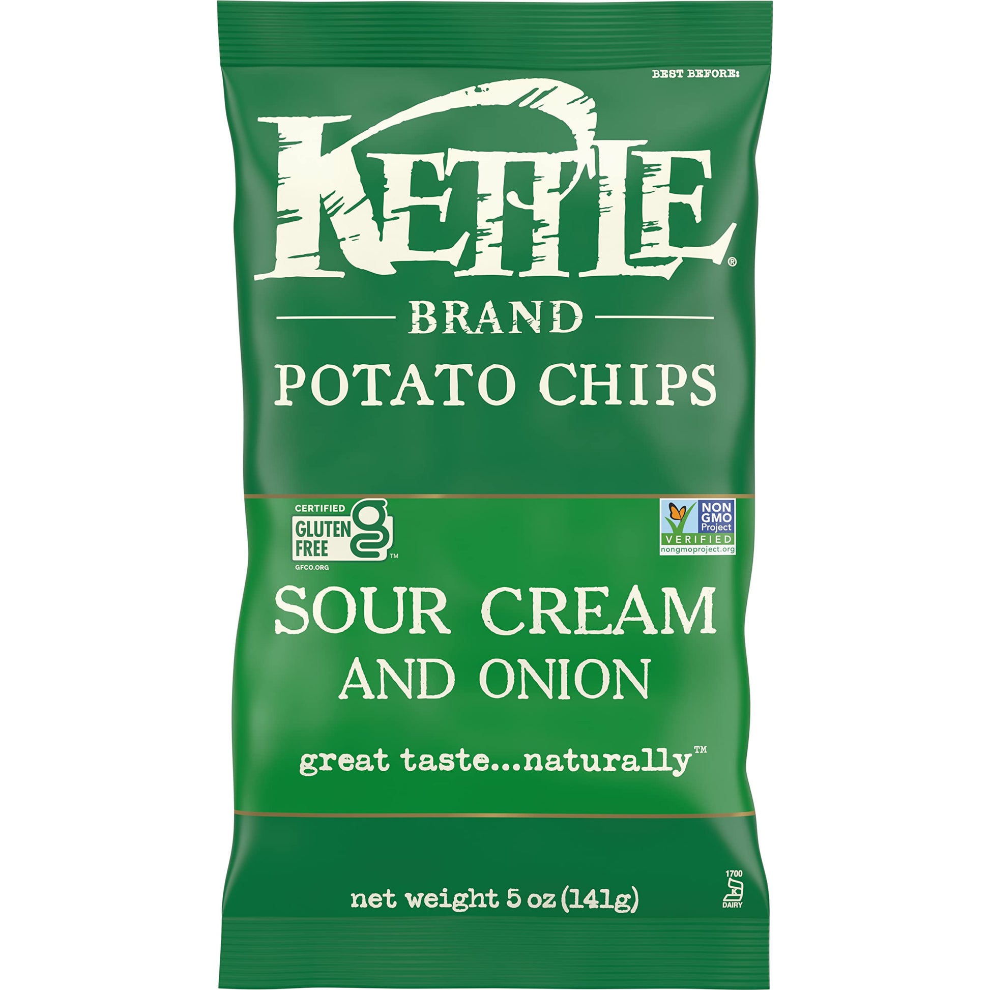 Kettle Brand Potato Chips, Sour Cream & Onion Kettle Chips, 5 Oz