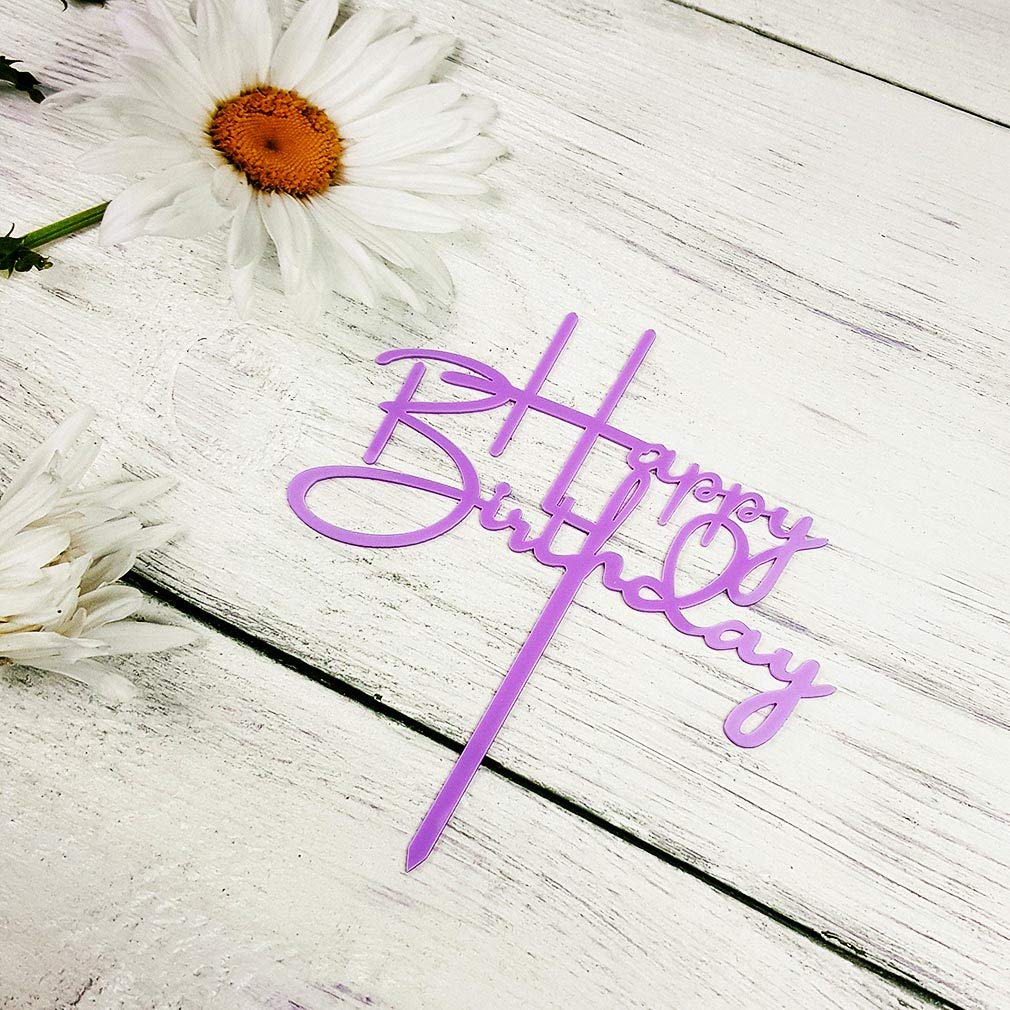 Happy Birthday Cake Topper For Birthday Party Decorations - Purple Acrylic