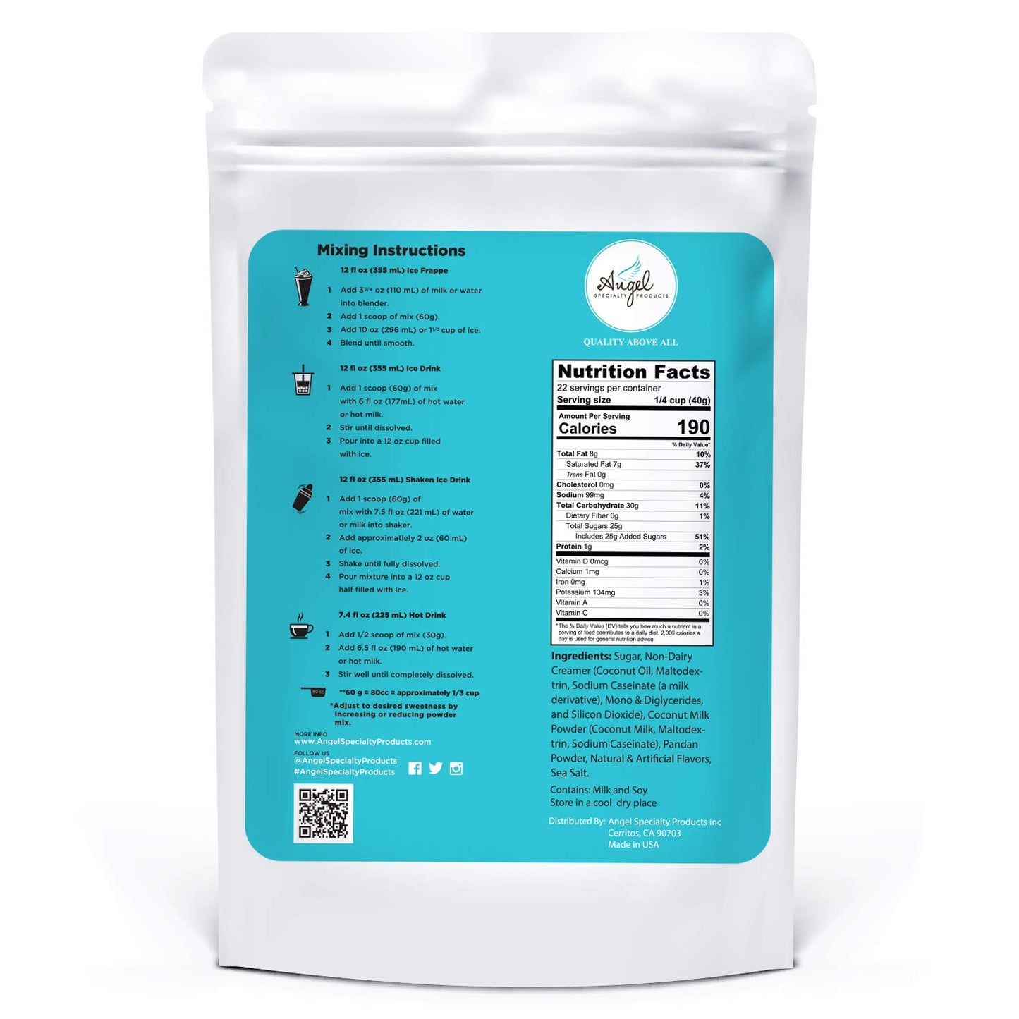 ANGEL SPECIALTY PRODUCTS Pandan Coconut Blended Crème Mix - 2 Pound Pack