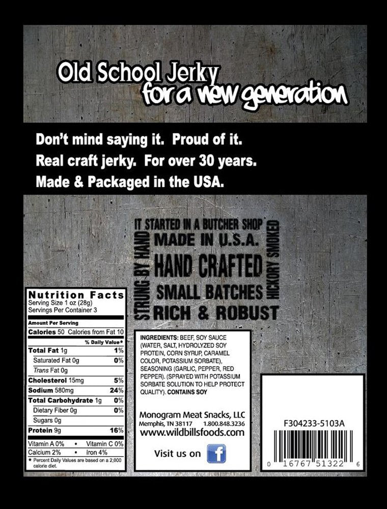 Wild Bills Beef Jerky - Hickory Smoked - 3oz Packs (4 Re-sealable Packs) - Model 4584160