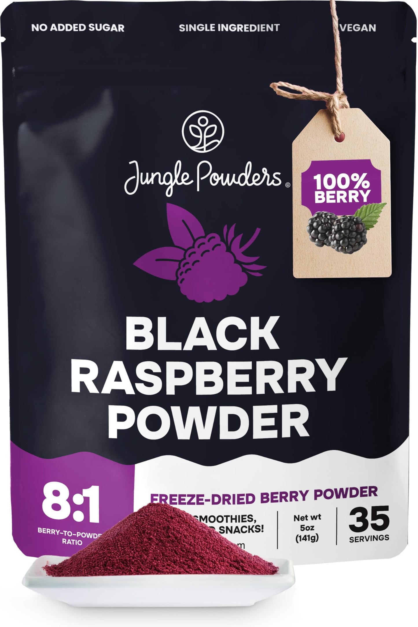 Black Raspberry Powder 5 Ounce Bag - 3rd Party Lab Tested Freeze Dried Raspberries Fruit Whole Berry for Baking, Unsweetened Add