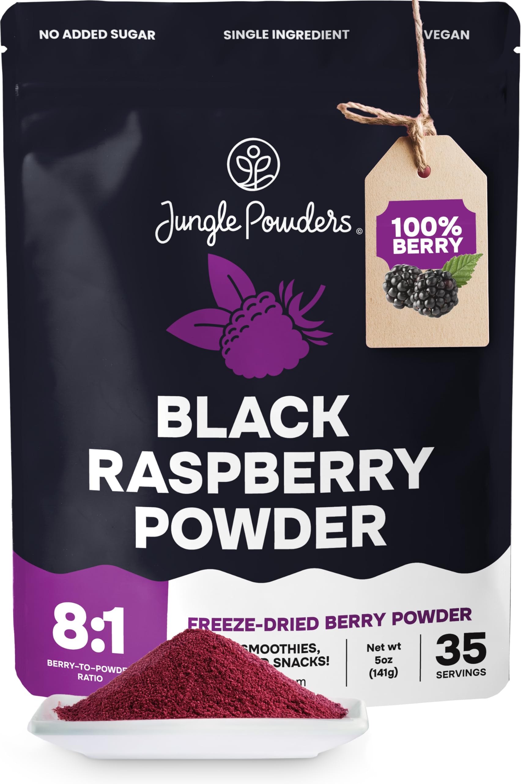 Black Raspberry Powder 5 Ounce Bag - 3rd Party Lab Tested Freeze Dried Raspberries Fruit Whole Berry for Baking, Unsweetened Add
