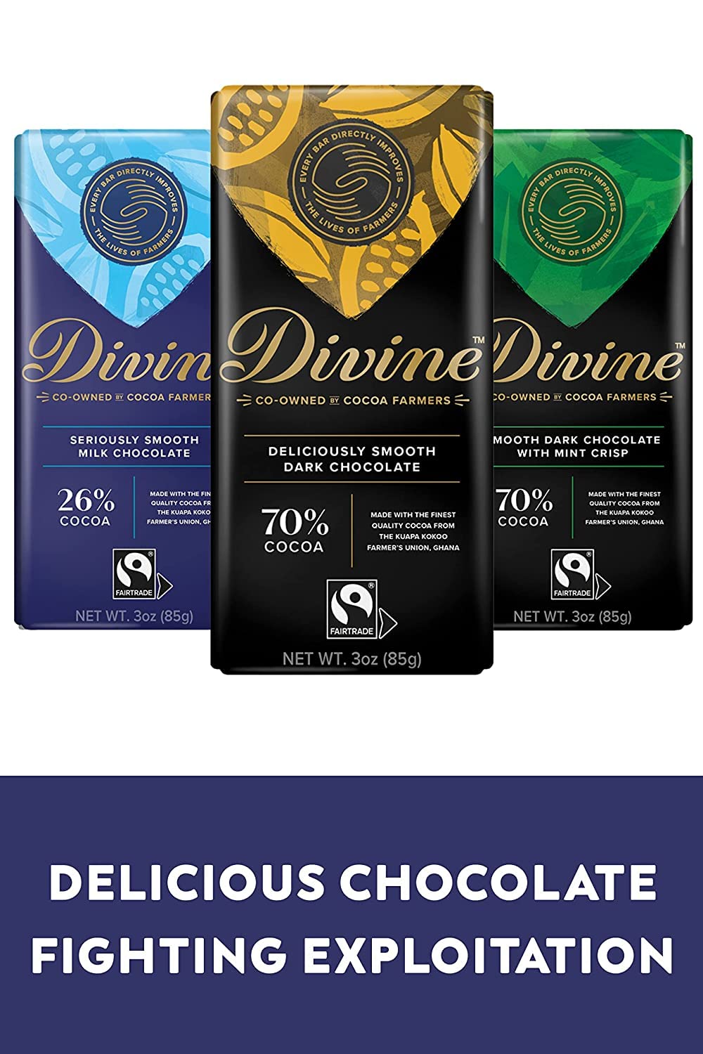 Divine Chocolate Bars - 85% Dark Chocolate - Made With Fairtrade Cocoa, Natural Ingredients, No Artificial Flavors | 3Oz. Bars (12 Pack) Brand: Divine Chocolate