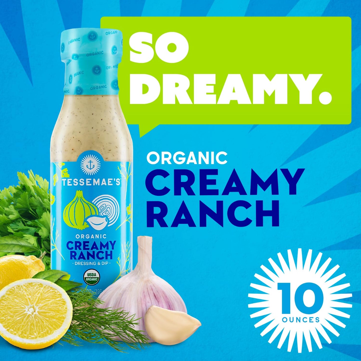 Tessemae'S Organic Creamy Ranch Dressing, 10 Oz