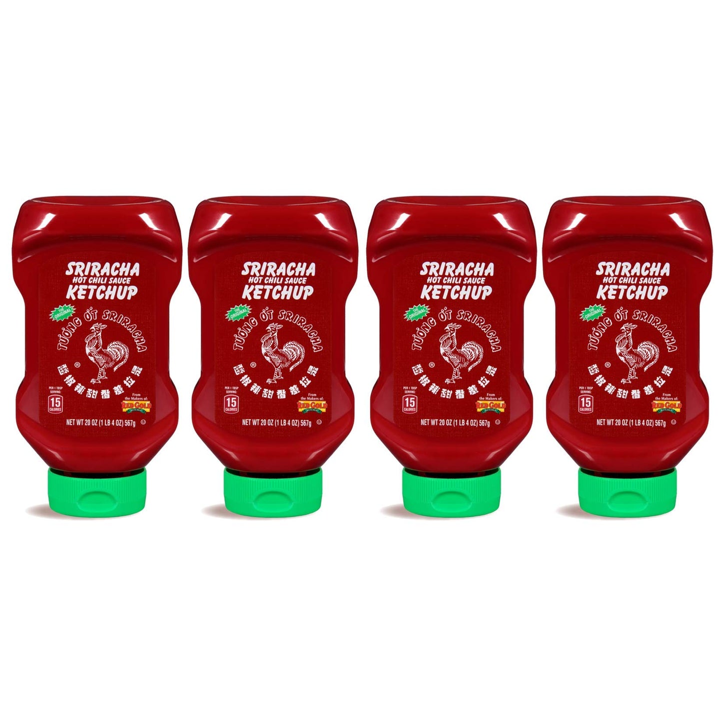 Huy Fong Hot Sriracha Chili Sauce Tomato Ketchup, Gluten Free, 20 Ounce Squeeze Bottles, 4-Pack