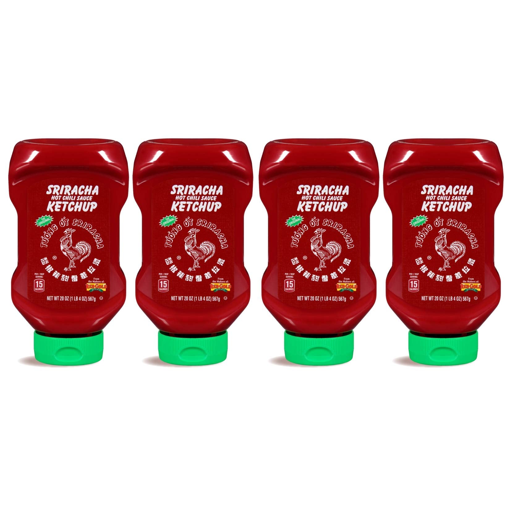 Huy Fong Hot Sriracha Chili Sauce Tomato Ketchup, Gluten Free, 20 Ounce Squeeze Bottles, 4-Pack