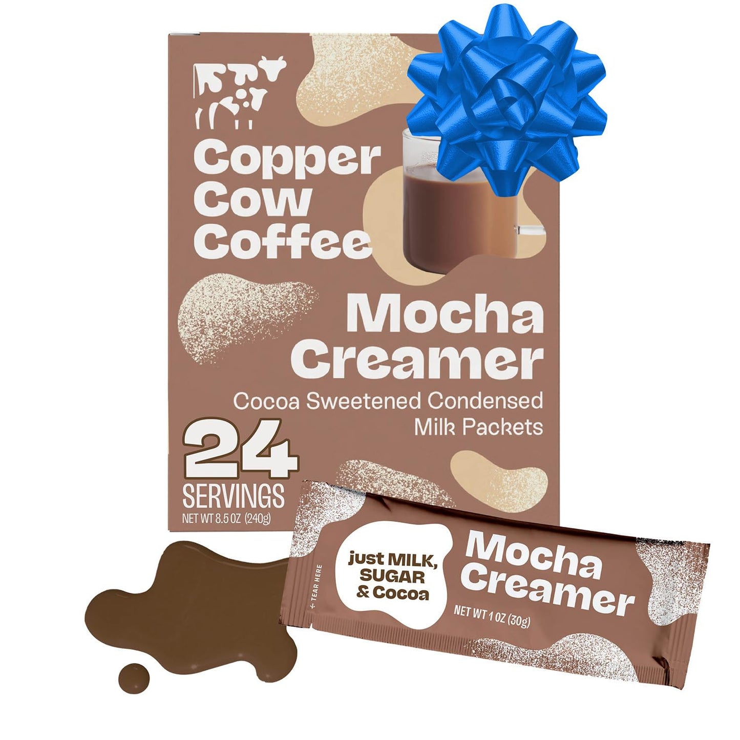 Copper Cow Coffee Sweetened Mocha Milk Creamer Singles (24 pack) | Vietnamese Inspired Coffee Creamer  All Natural Creamer Packets for Pour Overs & Lattes | No Refrigeration Needed  Travel Friendly