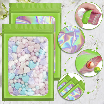 100 Pieces Smell Proof Mylar Bags, Holographic Packaging Bags, Resealable Odor Foil Pouch Ziplock Bags With Clear Window For Foo
