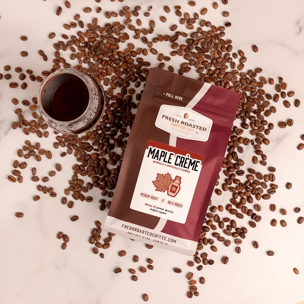 Fresh Roasted Coffee, Maple Crème Flavored Coffee, 12 Oz, Medium Roast, Kosher, Ground