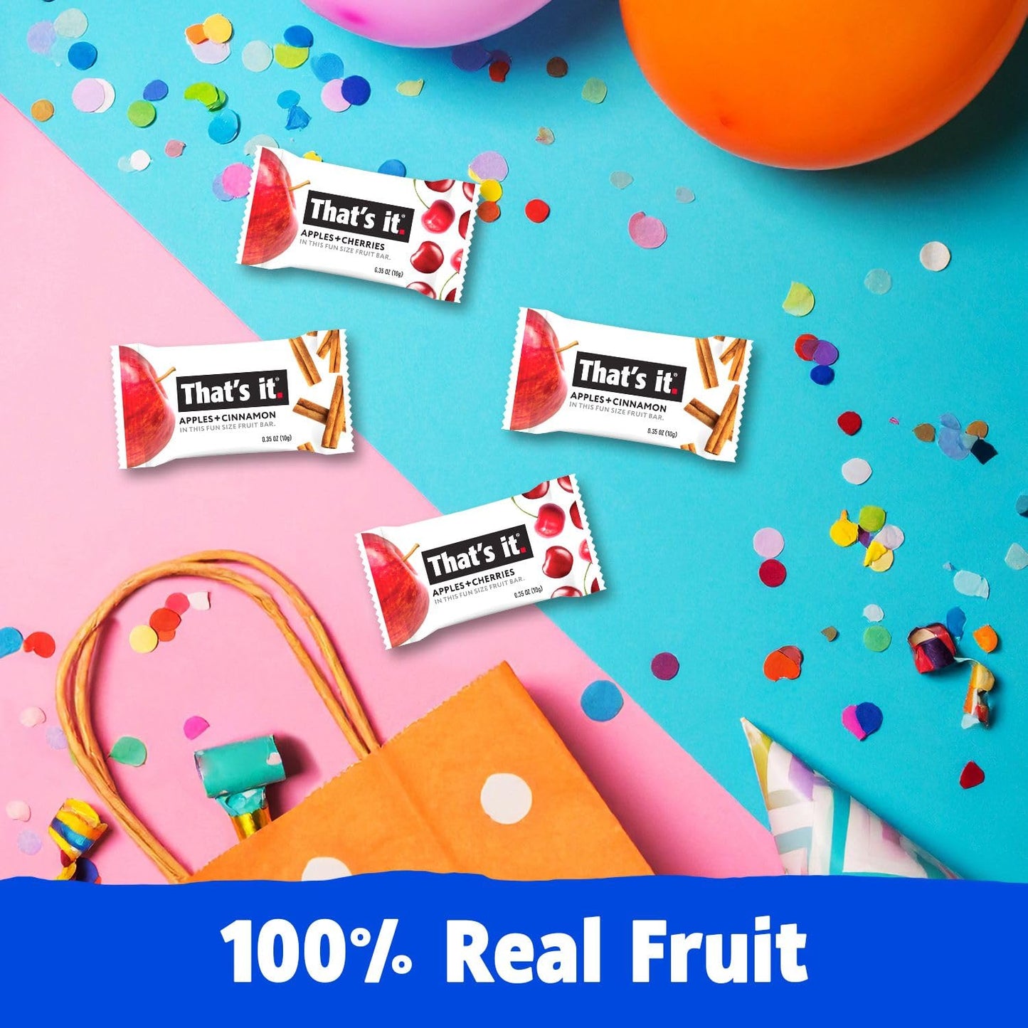 Thats it. Fun Size Fruit Bars Variety Pack (50 Pieces  10g Each)  Non-GMO  Kosher  Gluten Free  Breakfast Snacks  Allergy Friendly (Cherry-Cinnamon)