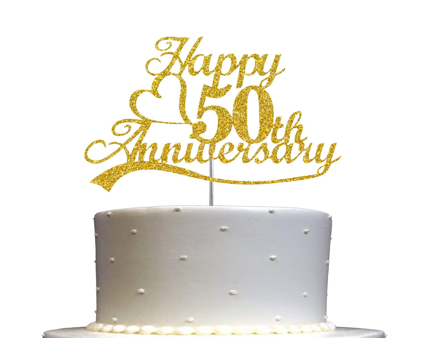 50Th Anniversary Cake Topper Gold Glitter, 50 Wedding Anniversary Party Decoration Ideas, Premium Quality, Sturdy Doubled Sided