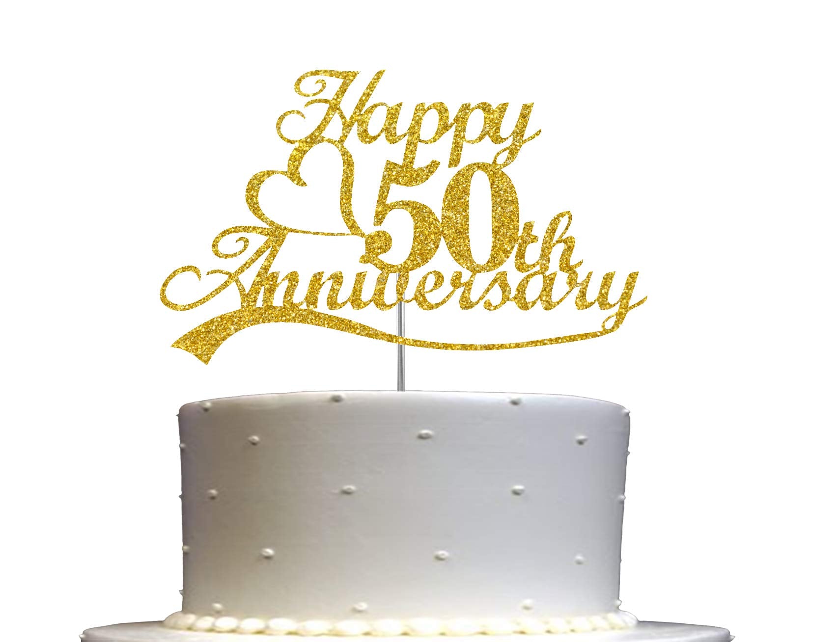 50Th Anniversary Cake Topper Gold Glitter, 50 Wedding Anniversary Party Decoration Ideas, Premium Quality, Sturdy Doubled Sided