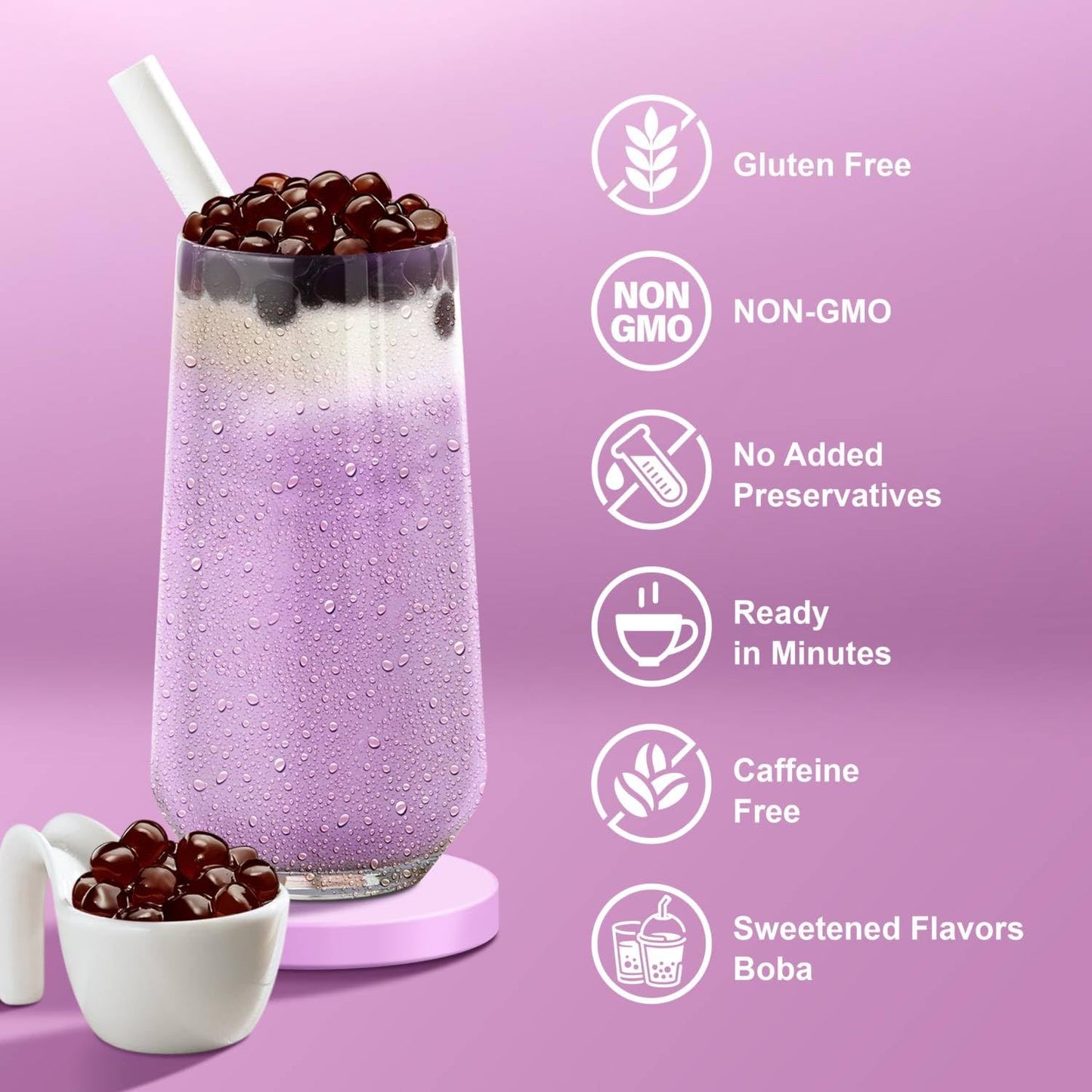 J Way Instant Boba Bubble Pearl Taro Milk Tea Kit With Authentic Brown Sugar Tapioca Boba, Ready In Under One Minute, Paper Stra