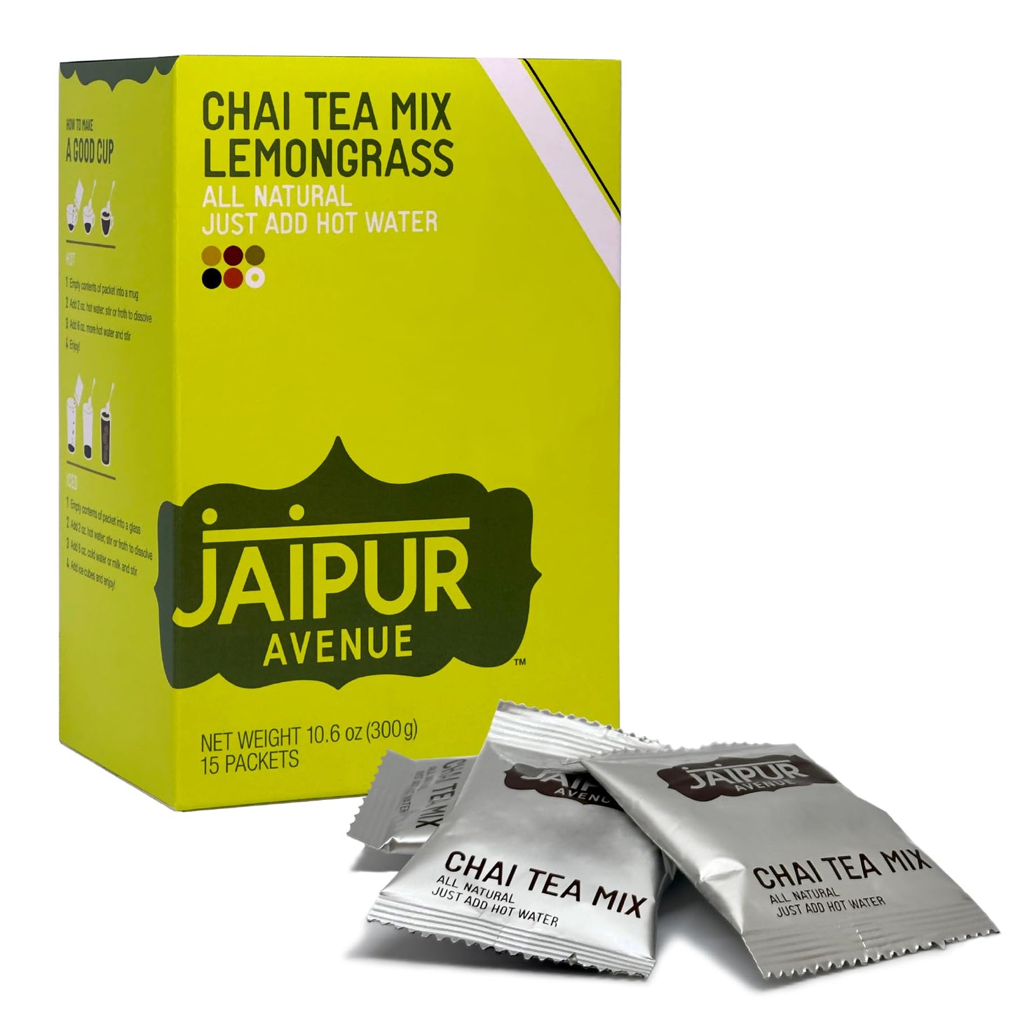 Jaipur Avenue Lemongrass Chai Tea Mix Crafted with All-Natural Assam Black Tea, Lemongrass, Cane Sugar, Premium Dry Milk - Prese