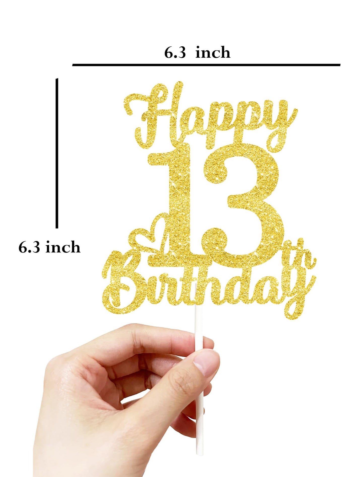 13 Birthday Cake Topper - Double Sided Gold Glitter, Happy 13Th Birthday Cake Topper For Girls,13 Cake Decorations For Girls, 13