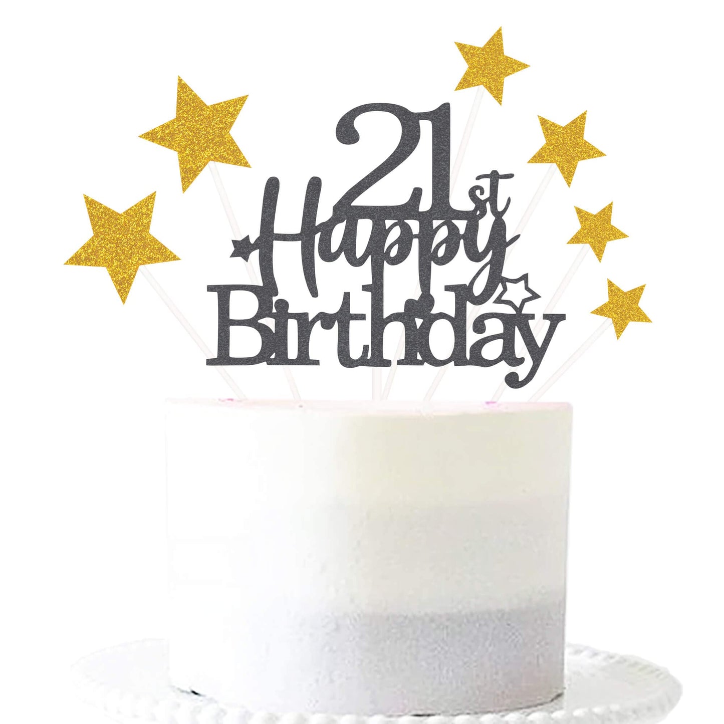 Pargleev Glittery 21st Birthday Cake Topper, Personalised Party Decoration, Black Gold, Paper