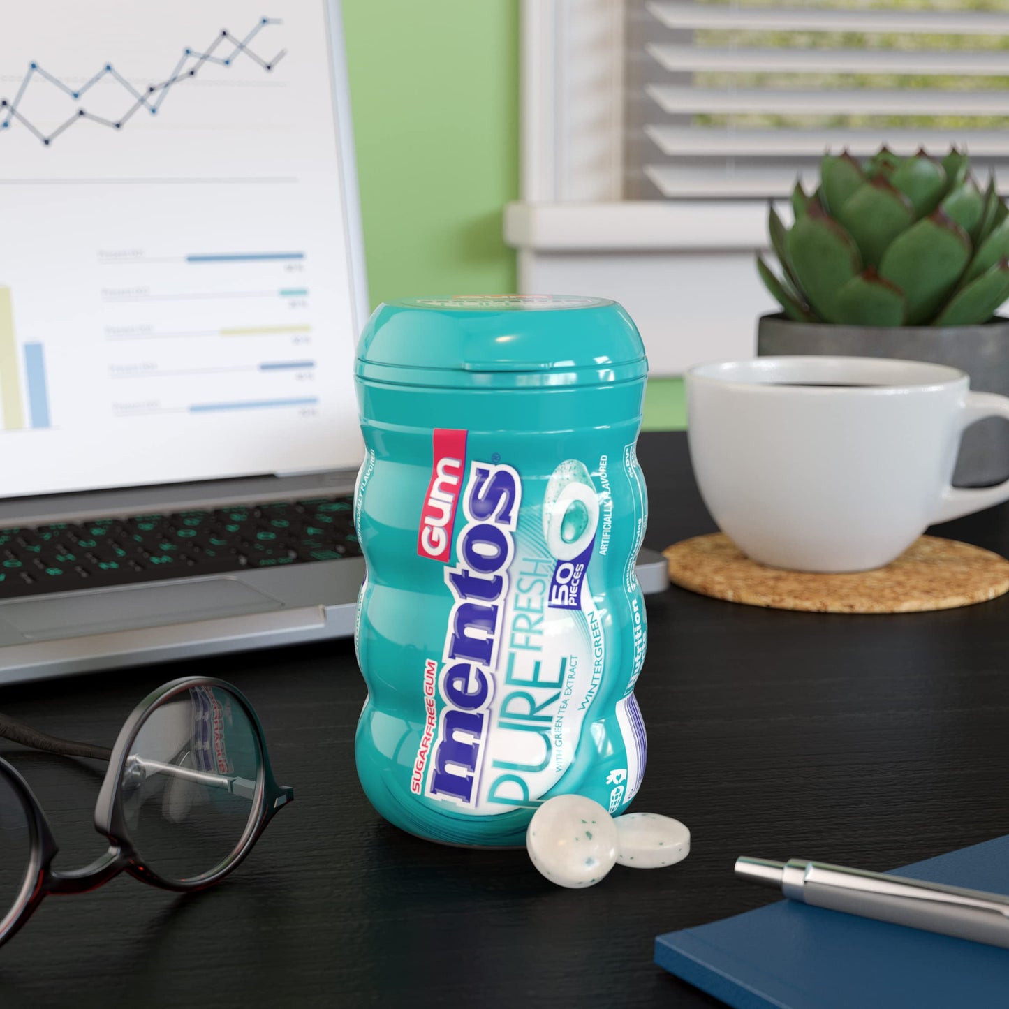 Mentos Pure Fresh Sugar-Free Chewing Gum With Xylitol, Wintergreen, Bulk, 50 Count ( Pack Of 6)