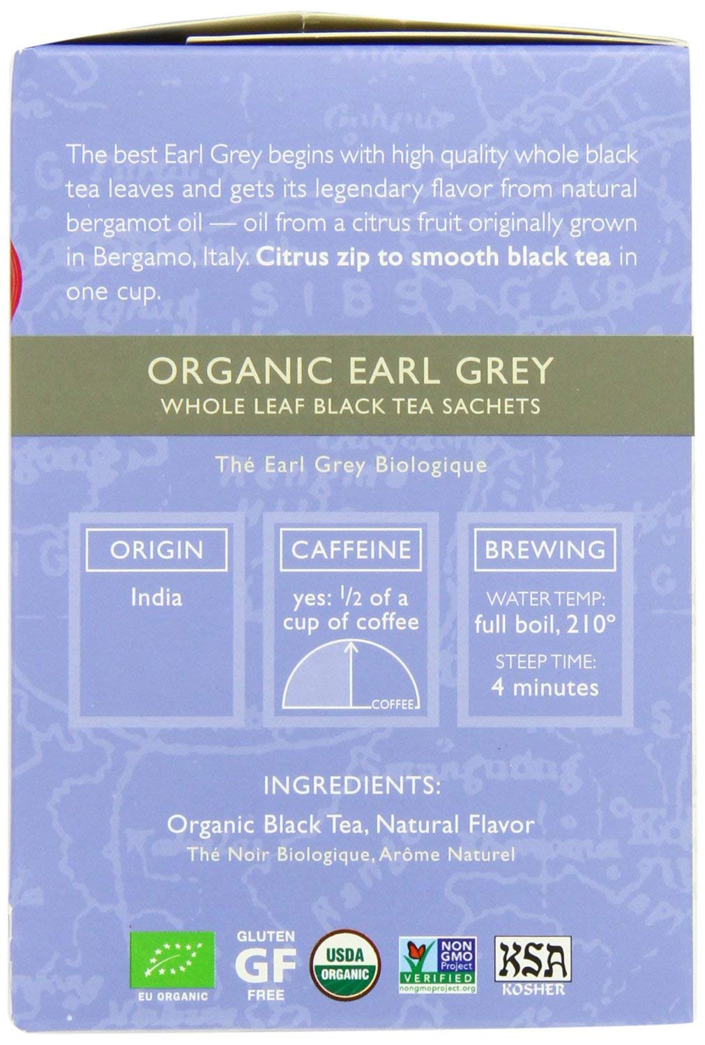 Two Leaves And A Bud Organic Earl Grey Tea Bags, Whole Leaf Caffeinated Black Tea In Compostable Sachets, Caffeinated Black Tea