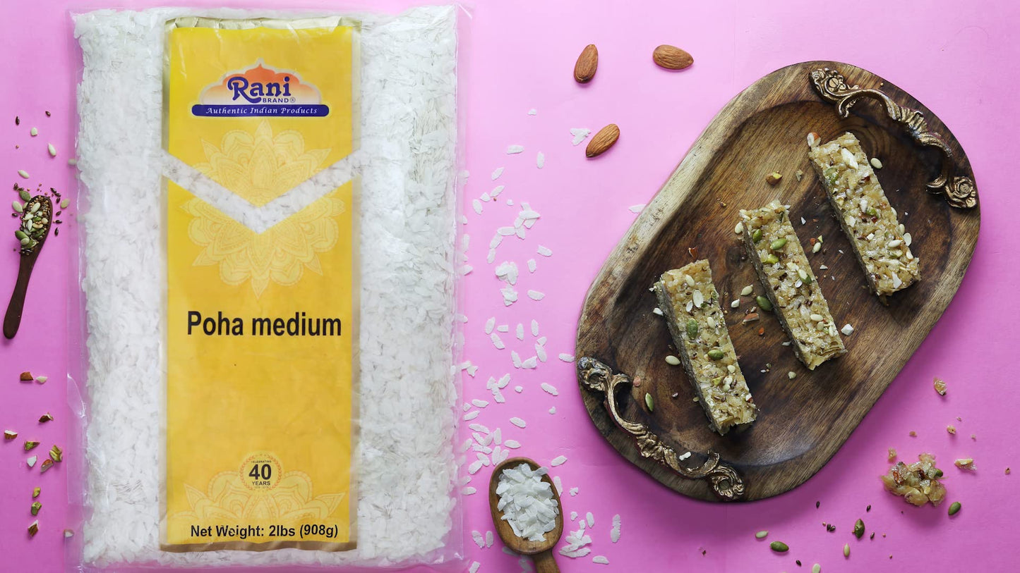 Rani Poha (Powa) Thick Medium-Cut (Flattened Rice) 64Oz (4Lbs) 1.81Kg ~ All Natural, Salt-Free | Vegan | Kosher | No Colors | Gluten Friendly | Indian Origin