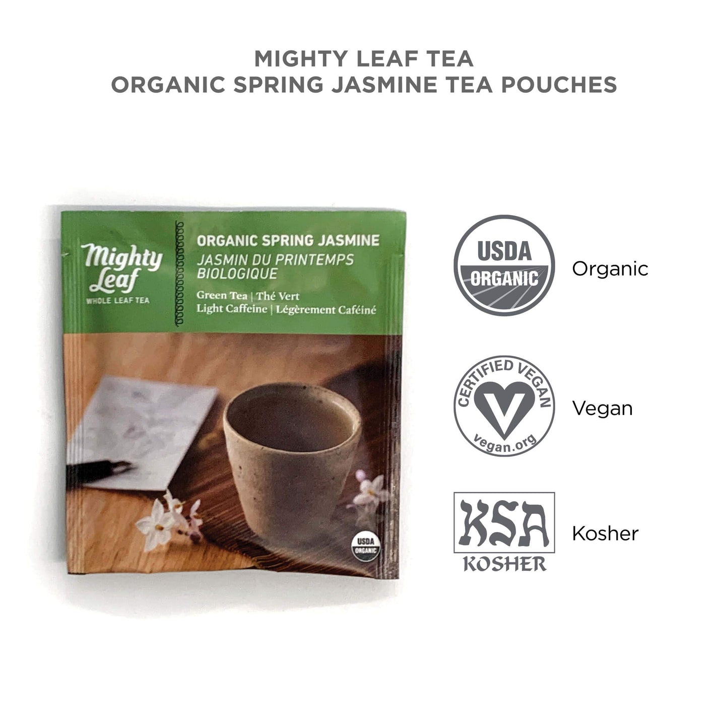 Mighty Leaf Organic Spring Jasmine Tea, Lightly Caffeinated Green Tea, 15 Count (Pack of 3)