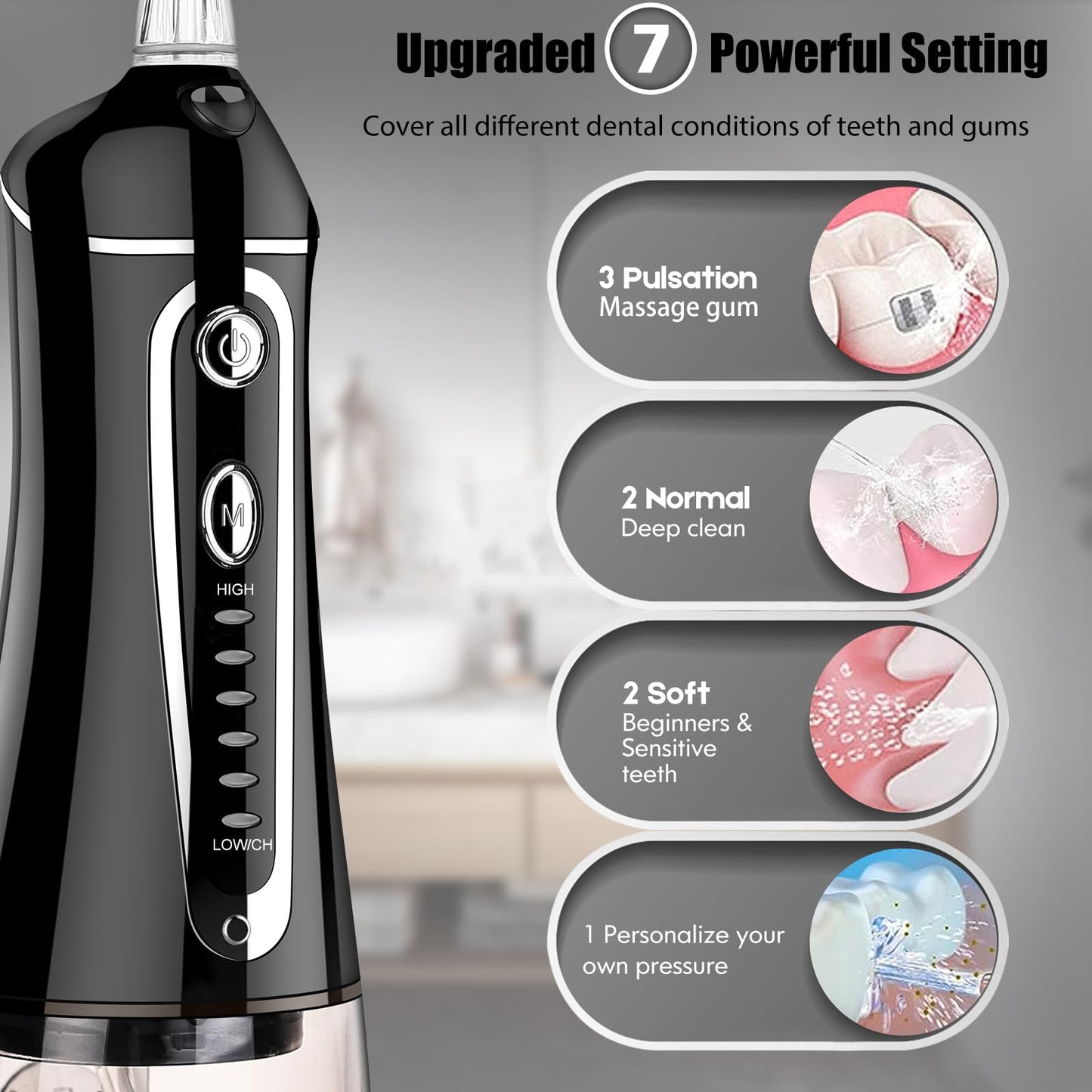 Cordless Water Dental Flosser For Teeth Rechargeable - Fzcok 7 Clean Settings Oral Irrigator For Braces Adults Teeth Cleaning Po
