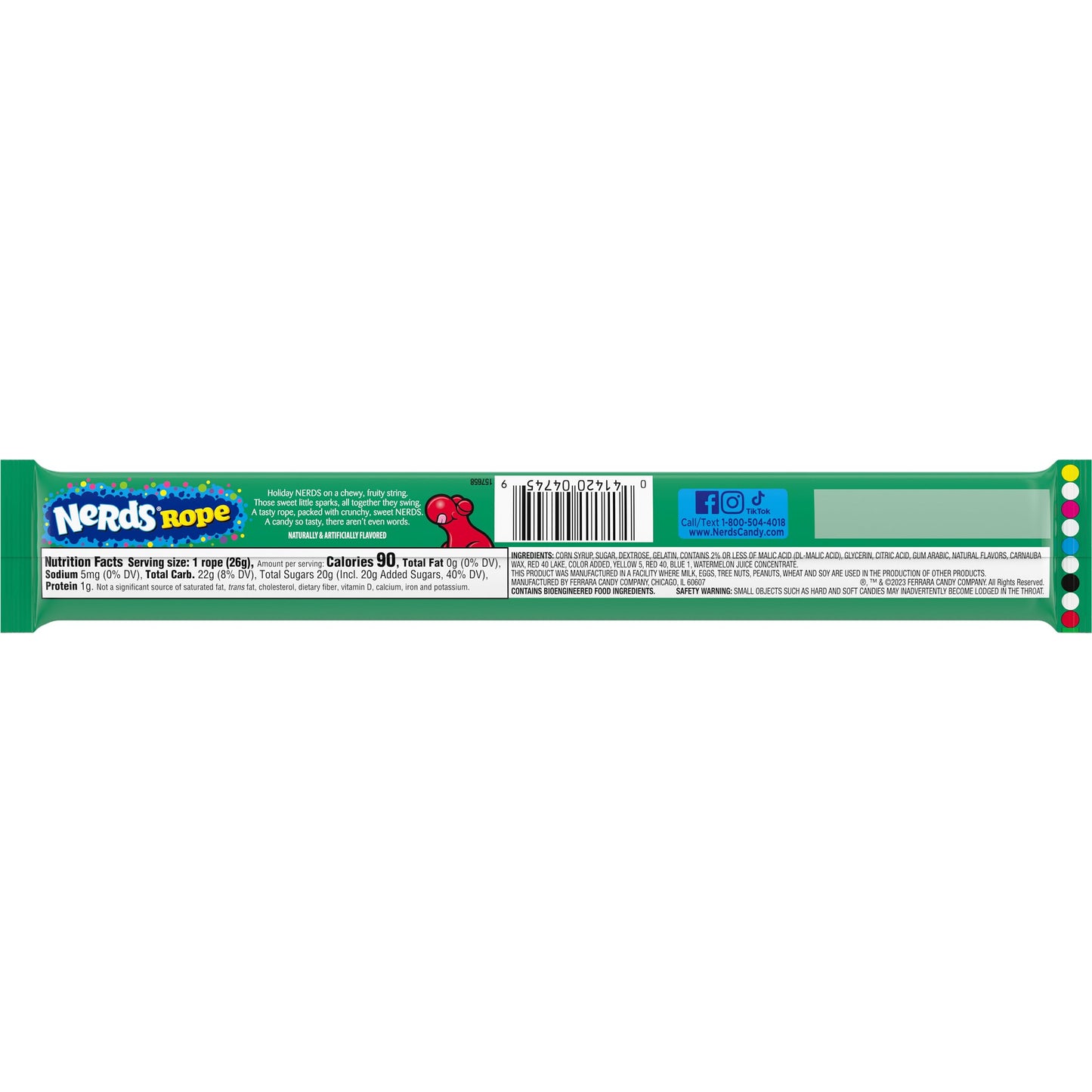 Nerds Holiday Ropes, Individually Wrapped Holiday Candy for Stocking Stuffers, Holiday Themed Nerd Ropes Candy Pack, 0.92 Oz, Pa