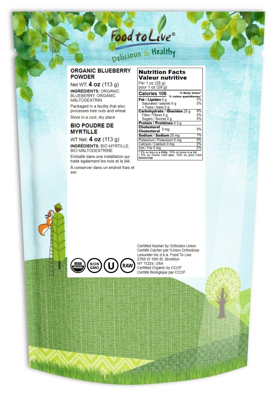 Food to Live Organic Blueberry Powder, 4 Ounces - Non-GMO, Unsulfured, Raw, Vegan, Bulk, Great for Juices, Smoothies, and Instan