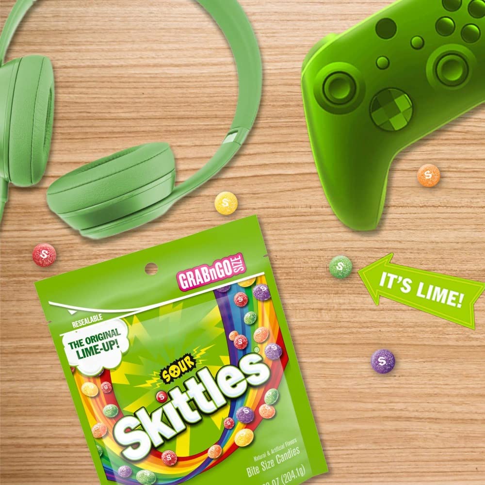 Skittles Sours Chewy Candy Bulk, 9 Oz Resealable Bags, 8 Count Bags, Bulk Box