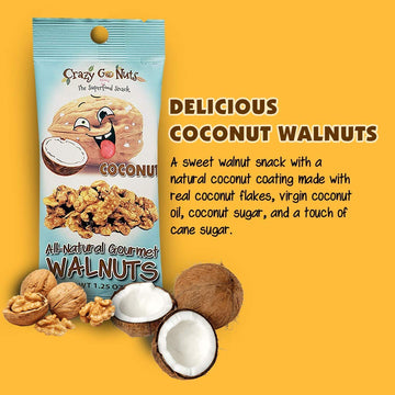 Crazy Go Nuts Walnuts Coconut - Glazed Walnuts, Healthy Snacks, Vegan, Gluten Free, Superfood - Natural, Non-Gmo, Ala, Omega 3 F