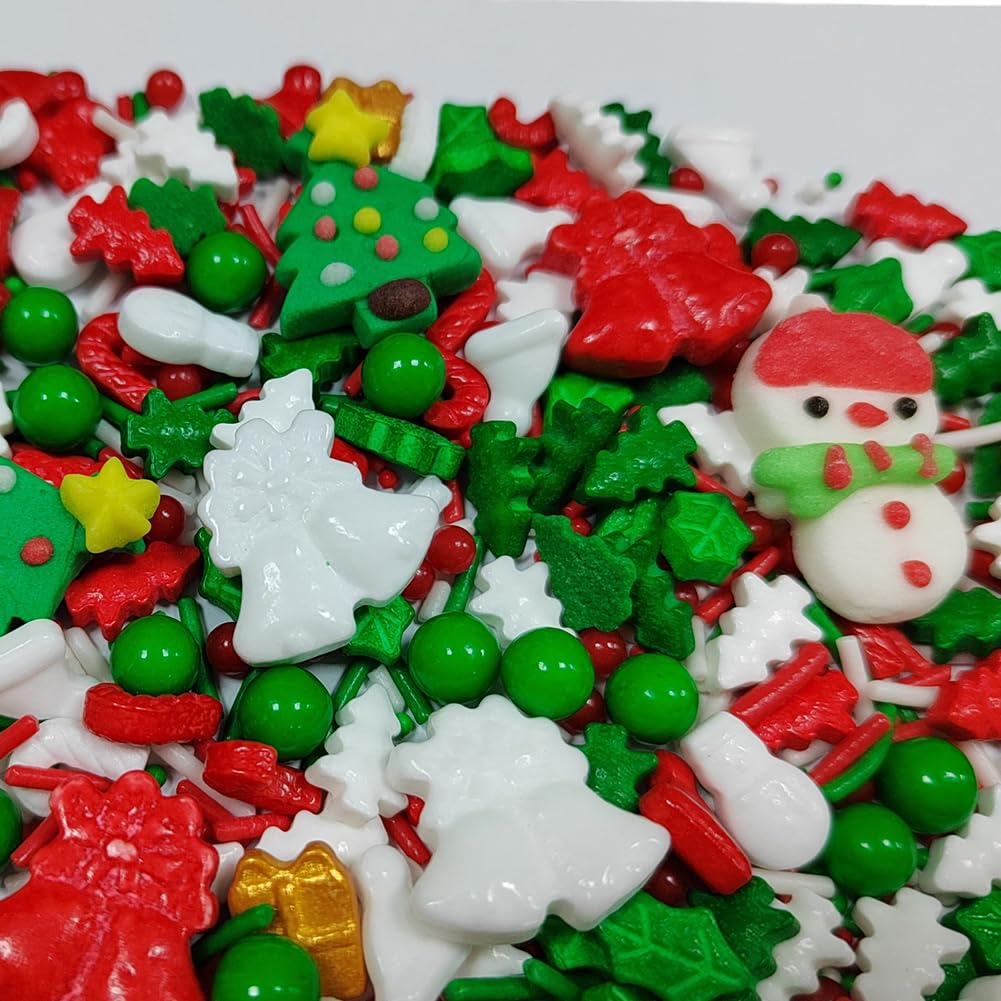 Homankit Christmas Sprinkles For Cake Decorating Edible Snowman Christmas Tree Sprinkle Mix Cake Cupcake Toppers Cookie Dessert Decorations 3.53 Ounces