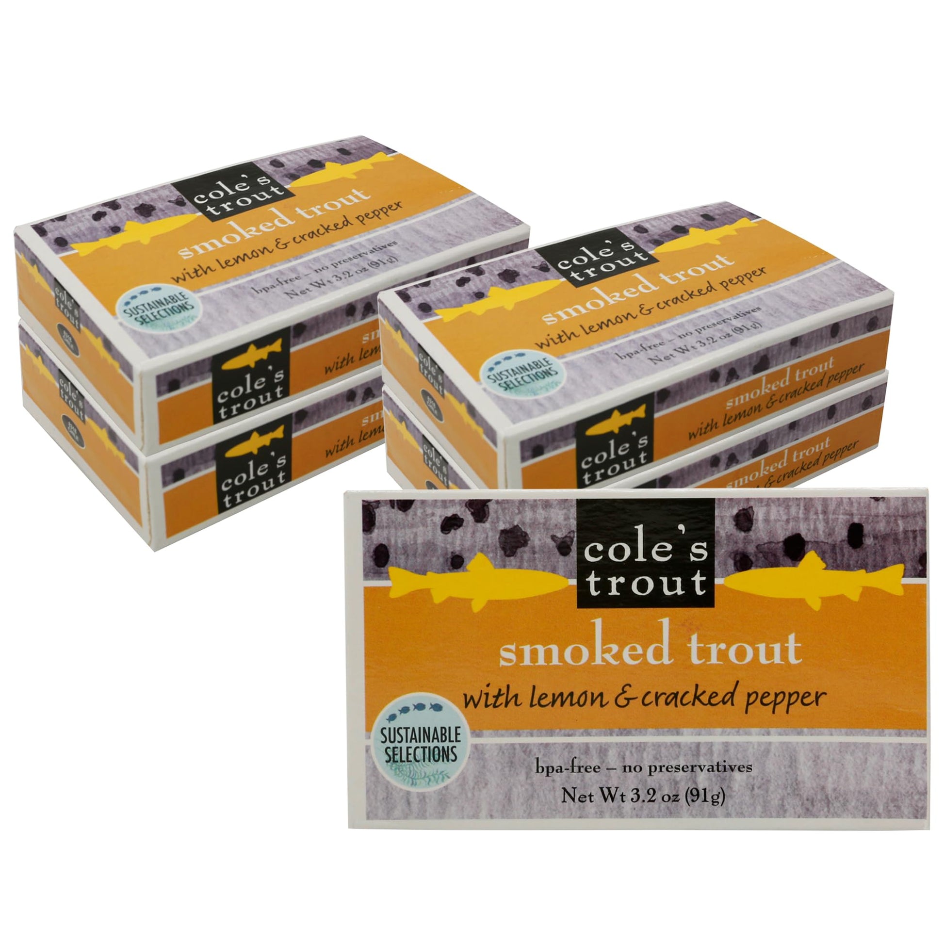 Coles Smoked Trout Fillet with Lemon & Cracked Pepper, 3.2oz Hand-Packed Canned Fish, Pack of 5, High Protein, Preservative Free